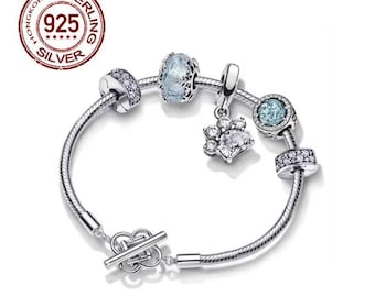 本物のスターリングシルバー PANDORA ブレスレット、チャーム 4 個付き