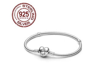 Pulsera Pandora Moments de plata de ley 925 con cadena de serpiente y cierre de corazón