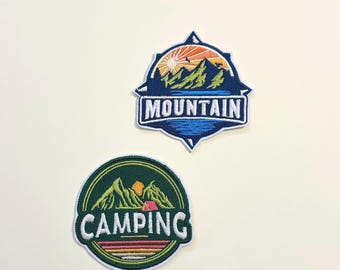 Mountain Camping Embroidered Iron-On Patches, Adventure Gear Badge