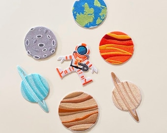 Space Self Adhesive Patch , Astronaut Planet Earth Moon Embroidered Sticker Patch, Peel and Stick Patch,DIY Crafts,Kids Bags Jackets