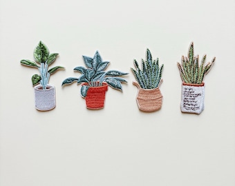 Embroidered Potted Plant Sticker Patches | Self Adhesive, Set of 4