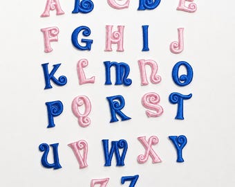 Self Adhesive Letter Patch, Pink Blue Alphabet Patch, Embroidered Initial Patch, Peel and Stick Letter, DIY Bag Hat Backpack Decor