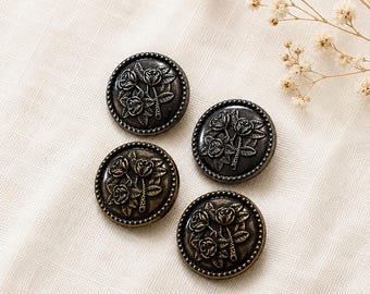 Vintage Style Rose Metal Buttons Set of 6, 23mm Shank Buttons for Coat, Blazer, Cardigan, Sewing Supplies