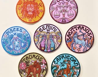 星座占星術アイロンワッペン｜ジャケット、バックパック、ジーンズ用の精巧な刺繍入り星座ワッペン｜12種類の星座から選択可能