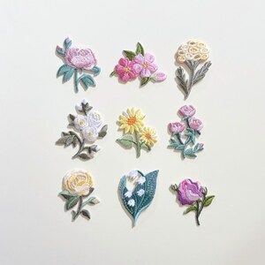 Pastel Floral Embroidered Patches, Cottagecore Flower Iron on Applique, Botanical DIY Accessory