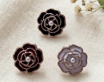 カメリアの花ボタン - 14mm ヴィンテージスタイルの金属合金製花柄ボタン、裁縫、カーディガン、DIYクラフト用装飾ボタン、6個セット