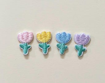 Mini Pastel Tulip Self Adhesive Patches 4pcs | Tiny Flower Stickers for Notebook, Journal, Laptop, Phone Case, DIY Decoration