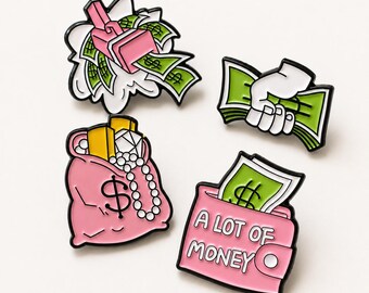 Cute Money Enamel Pin, Pink Cash Wallet Pin, Finance Lover Gift, Hard Enamel Lapel Pin, Backpack Jacket Accessory