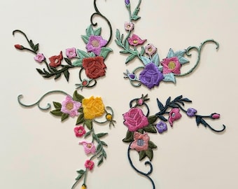 Floral Corner Iron On Patch, Vintage Rose Embroidered Applique, Cottagecore Flower Patch for Jackets, Tote Bags, Jeans, DIY Sewing Decor