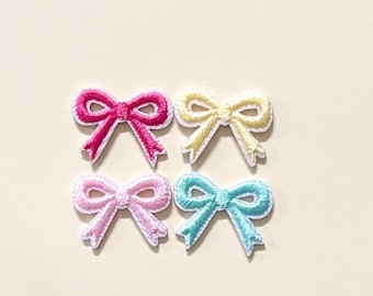 Mini Bow Self Adhesive Patches Set of 4, Cute Embroidered Ribbon Appliques, Tiny Sticker Patches for Phone Case & DIY Crafts