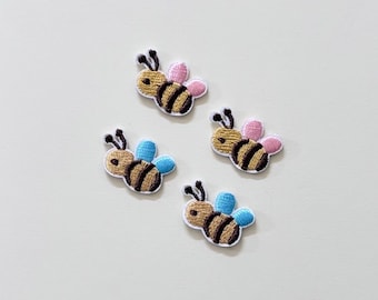 Mini Bee Self Adhesive Embroidered Patches - 4PCS, Cute Bumble Bee Stickers, Kawaii Fabric Appliques for Phone Case, Laptop & Journal