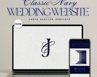 Wedding Website Template | Classic Navy Customizable Canva Digital Download