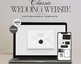 Plantilla de sitio web para bodas: personalizable en Canva. Descarga digital. Clásica y minimalista.