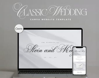 Classic White Wedding Website: Customizable Template in Canva (Digital File) Minimalist