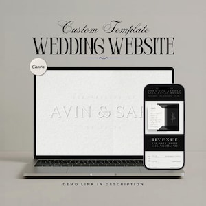 Minimalistische bruiloftwebsitesjabloon | Aanpasbaar in canvas | Digitale download in zwart-wit