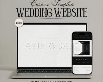 Minimalist Wedding Website Template | Customizable in Canva | Digital Download Black and White