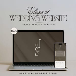 Modèle de site Web de mariage : personnalisable sur Canvas | Téléchargement numérique neutre et moderne