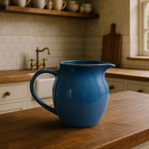 Sea Blue Reactive Glaze Stoneware Jug • Medium Ceramic Pitcher Vase – 20cm Kitchen Decor