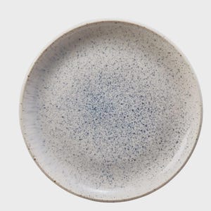 Handmade Ivory Blue Reactive Glaze Porcelain Dinner Plate Speckled Artisan Tableware Dish