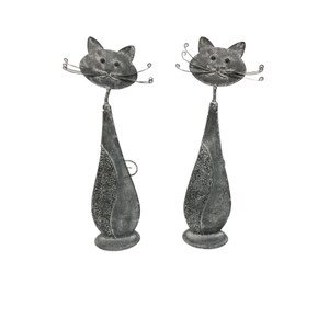 Pair of Small Metal Cat Ornaments – Rustic Verdi Style Cats – Home Decor Set