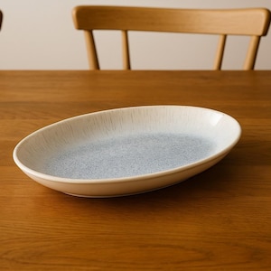 Handmade Ivory Blue Reactive Glaze Porcelain Large Oval Serving Platter Speckled Artisan Dish
