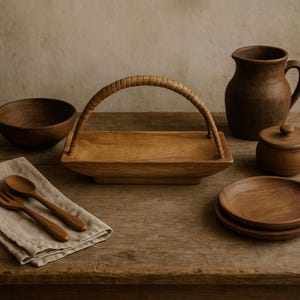 Wooden Serving Trays 20cm-31cm Rustic Bread & Fruit Baskets with Handles