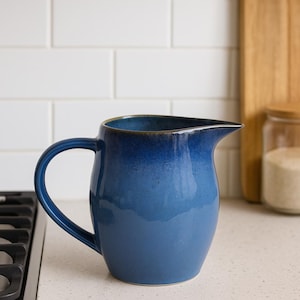Sea Blue Reactive Glaze Ceramic Jug Pitcher Vase – Coastal Country Kitchen Decor Accent