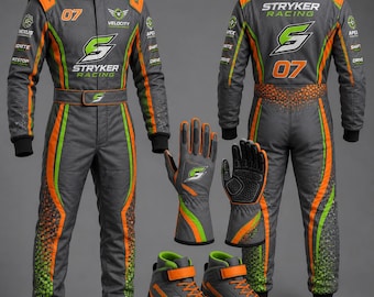 Custom Kart Racing Suit Set, Personalized Name Number Flag Outfit Gloves Shoes