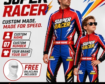 Tuta da corsa personalizzata per bambini e adulti, tuta da kart personalizzata, costume in stile Formula, regalo personalizzato con nome, numero e logo.