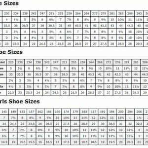 K&ouml;nnte beinhalten: Schuhgr&ouml;&szlig;entabelle f&uuml;r Herren, Damen und Jungen/M&auml;dchen. Enth&auml;lt Mondopoint, US & kanadische, europ&auml;ische, UK, australische und japanische Gr&ouml;&szlig;en. N&uuml;tzlich f&uuml;r den Online-Schuhkauf und internationale Gr&ouml;&szlig;en.