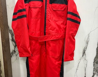 Custom Red Racing Suit, Personalized Motorsport Jumpsuit, Karting Suit, Mechanic Coverall, Team Uniform with Name Number Flag