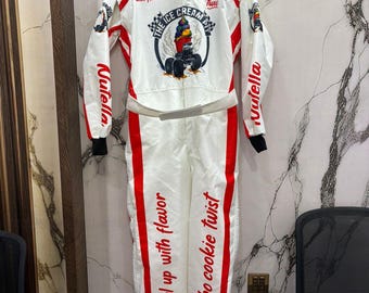 Personalized Ice Cream Racing Suit, Custom Kids Karting Costume, Name Number Flag Motorsport Jumpsuit, White Red Racing Outfit