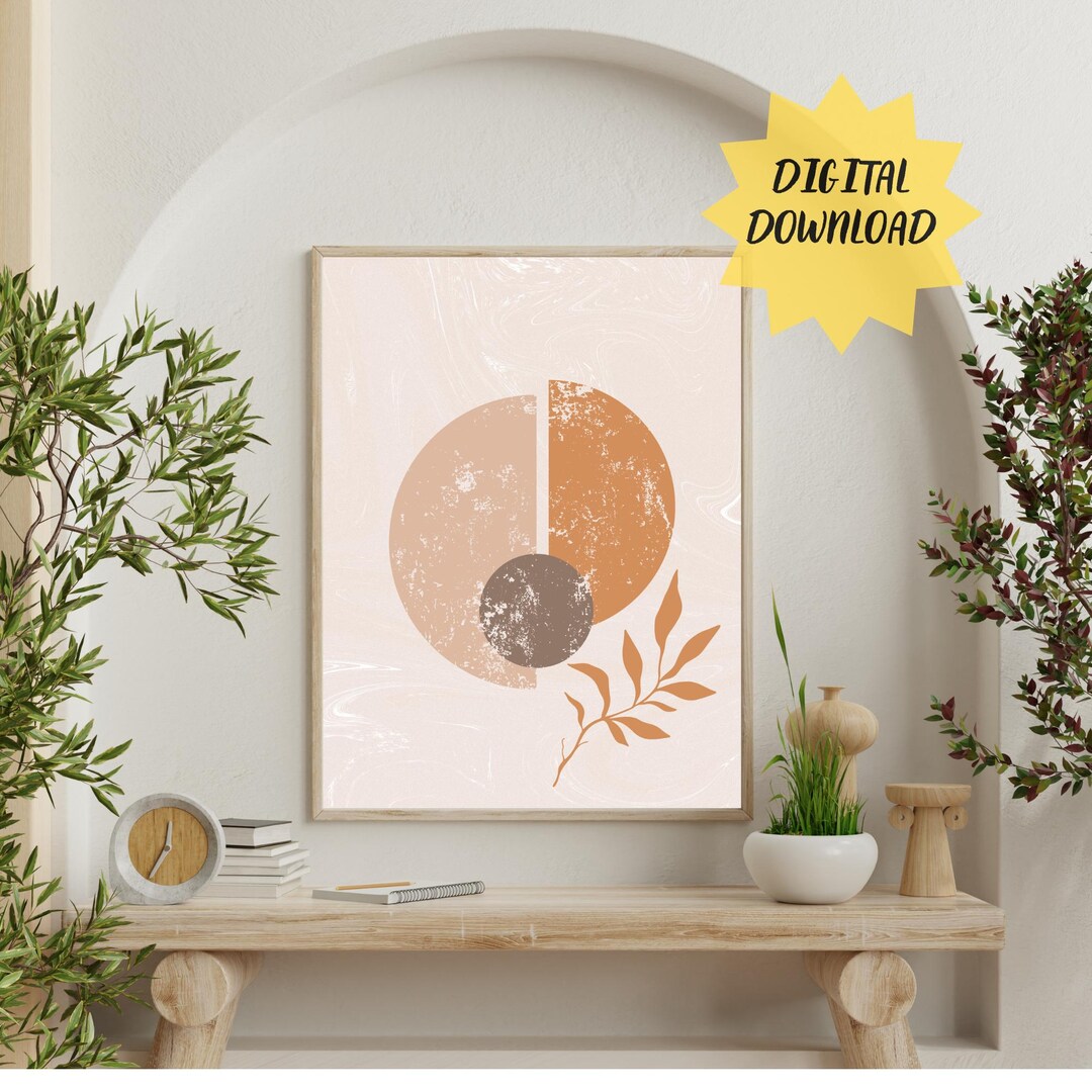 Neutral Abstract Printable Wall Art, Modern Boho Geometric Art Print ...