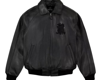 Chaqueta bomber de cuero Avirex hecha a mano, estilo aviador negro