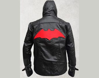 Herren Red Hood Arkham Knight Schwarze Lederjacke und Weste für Ihn