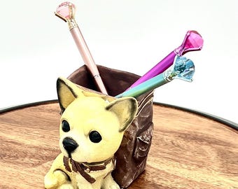 Hand-Painted Puppy Pen Holder –  Dog Lover Gift |  Desk Organizer | Gharkigift