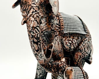 Resin Elephant Statue with Baby, Antique Copper-Black Finish