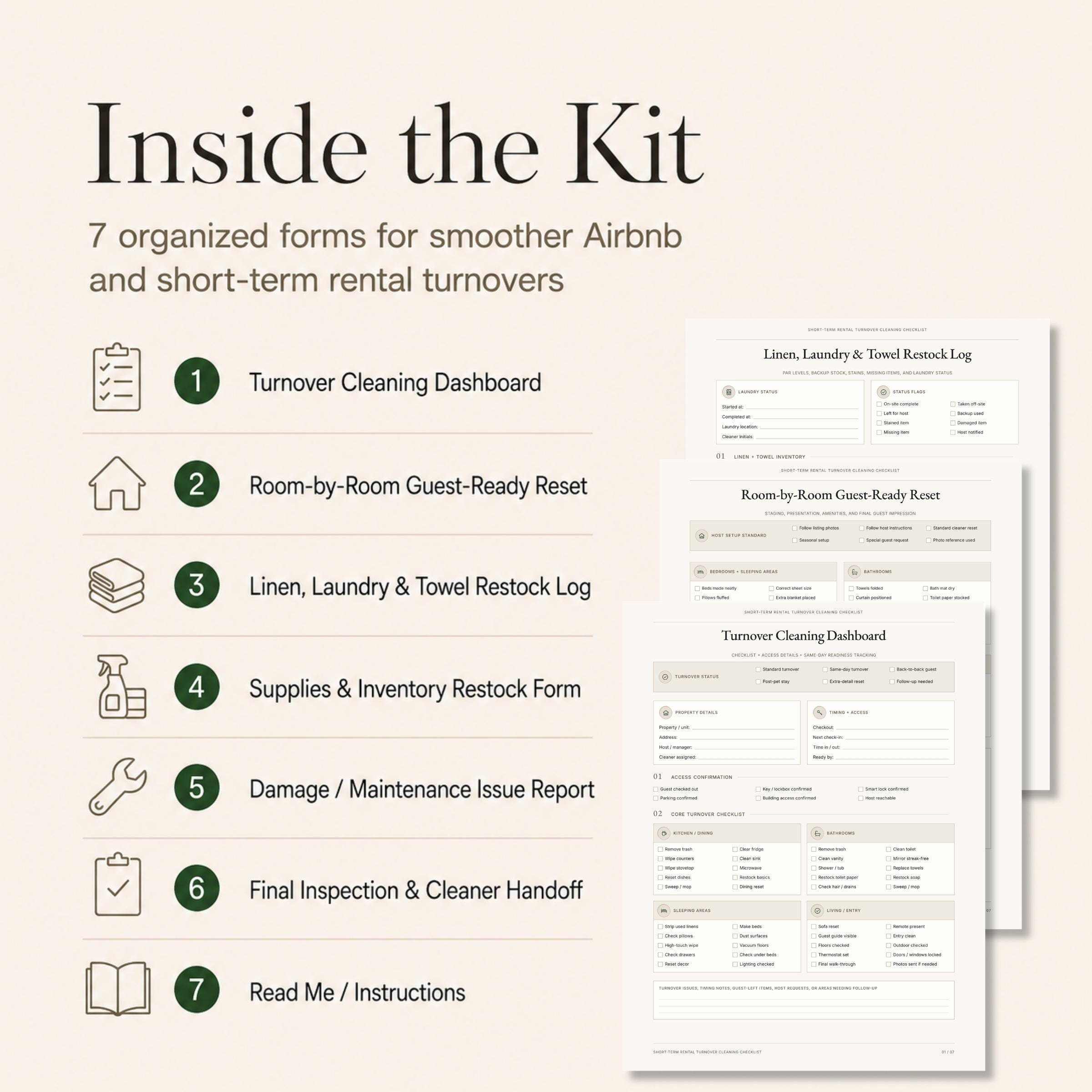 Restock Form Airbnb Cleaning Checklist Template, Vacation Rental Turnover Log ...