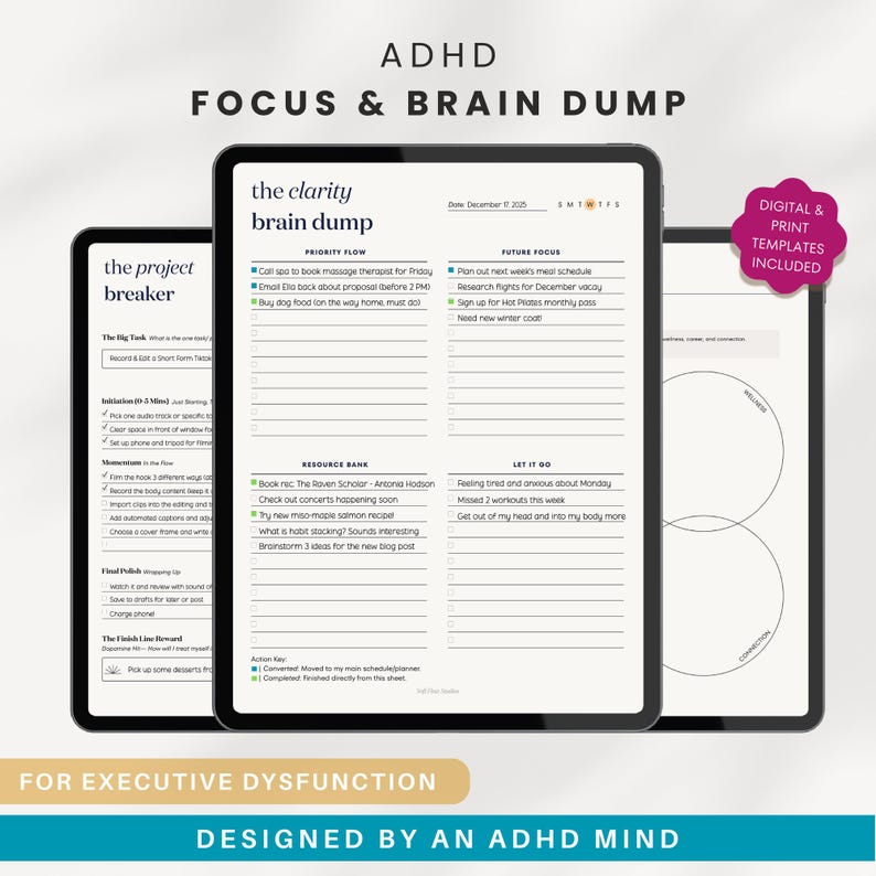 ADHD Digital Planner Pages for iPad, GoodNotes: Brain Dump & Task Breakdown Tools image 1