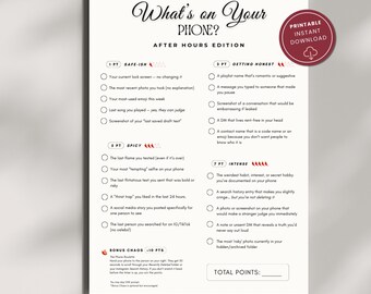 Spicy After Hours What’s On Your Phone Game for Bachelorette Parties or Girls' Night