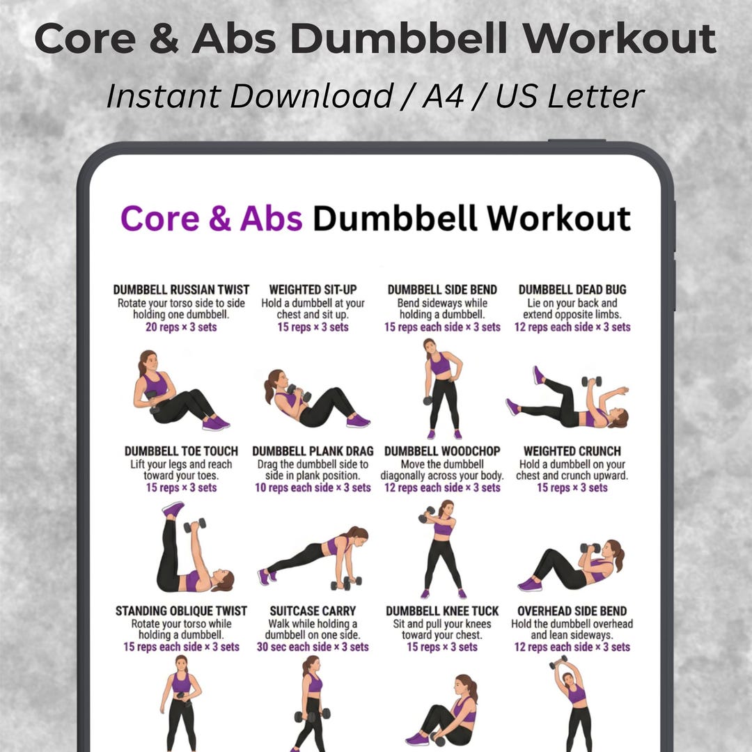 Dumbbell Core & Abs Workout Pdf, at Home Ab Workout Plan, Printable ...