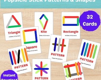 Popsicle Stick Patterns & Shapes Printable | Fine Motor Skills Activity | Preschool STEM Learning | Copy the Pattern Worksheets PDF