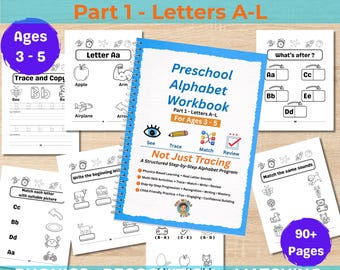 Kindergarten Readiness, Preschool Alphabet Workbook, Letter Recognition & Beginning Sounds, Tracing Activities, Homeschool PreK Ages 3-5.