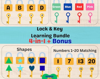 Lock and Key Learning Bundle for Preschool | Alphabet, Numbers, Colors and Shapes Printable