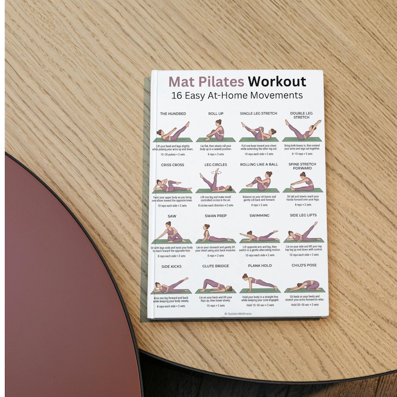 Mat Pilates Workout Poster Printable, 16 Easy at Home Pilates Exercises, Full Body Routine for ...