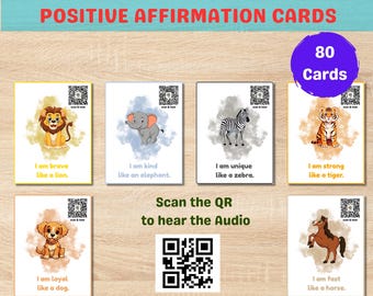 Montessori Animal Flashcards | Positive Affirmations, QR Audio (Printable)