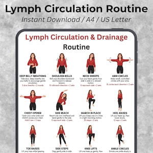 Lymphdrainage-Übungen zum Ausdrucken, Lymph-Übungstabelle, Plakat mit sanfter täglicher Bewegung, Wellness-Routine PDF A4 US Letter