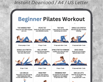 Beginner Pilates Workout Printable, 16 Easy Pilates Exercises for Beginners, At Home Pilates Poster, Digital Download PDF