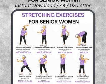 Stretching Exercises for Senior Women, Senior Stretching Poster, Stretch Routine PDF, Flexibility Exercis, Healthy Aging Home Workout