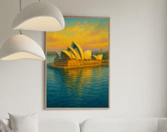 Sydney Opera House original water color painting | Impressionistic Harbor Cityscape